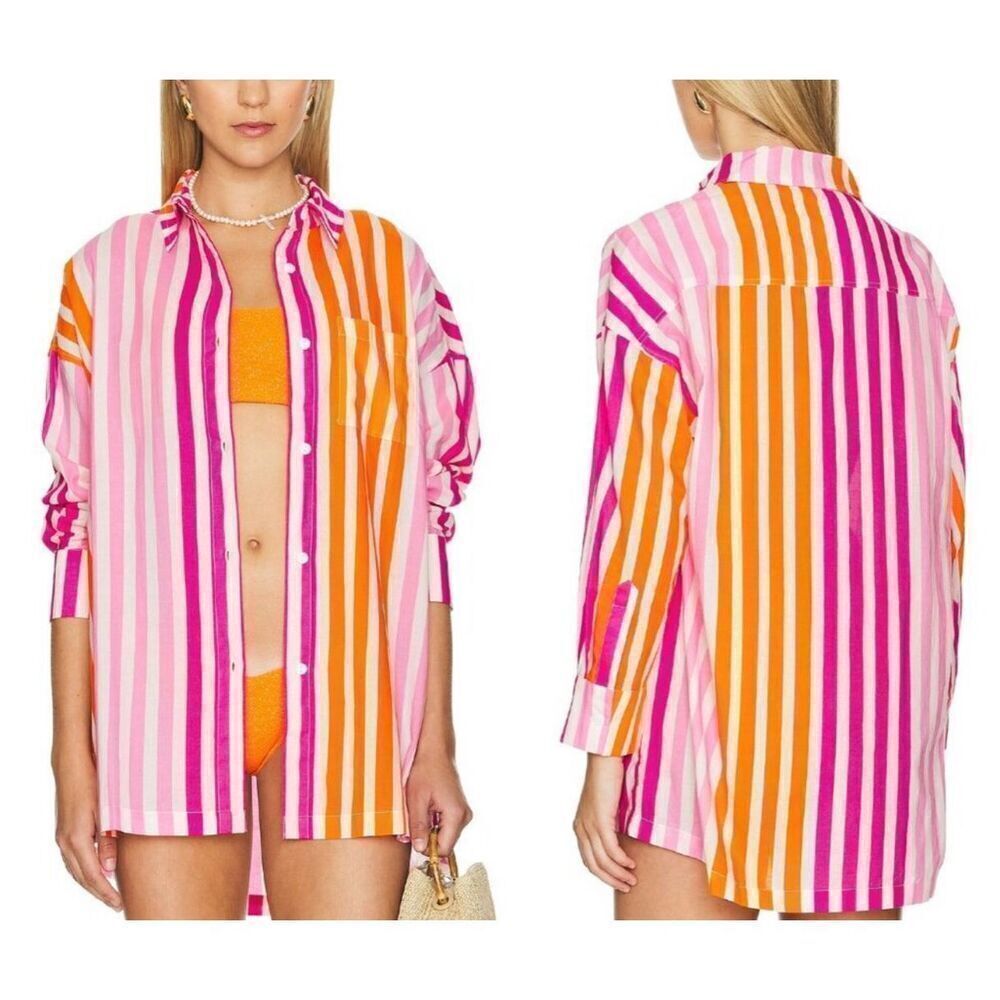 NWOT Beach Riot Pink White Alexa Striped Button Down Shirt Size Small/Medium